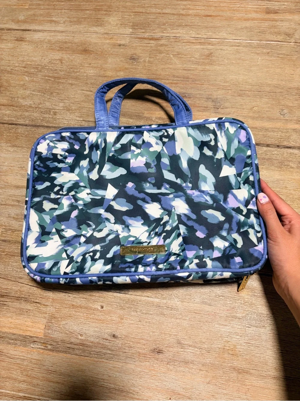 Travel Toiletry Bag in Blue Camouflage Print